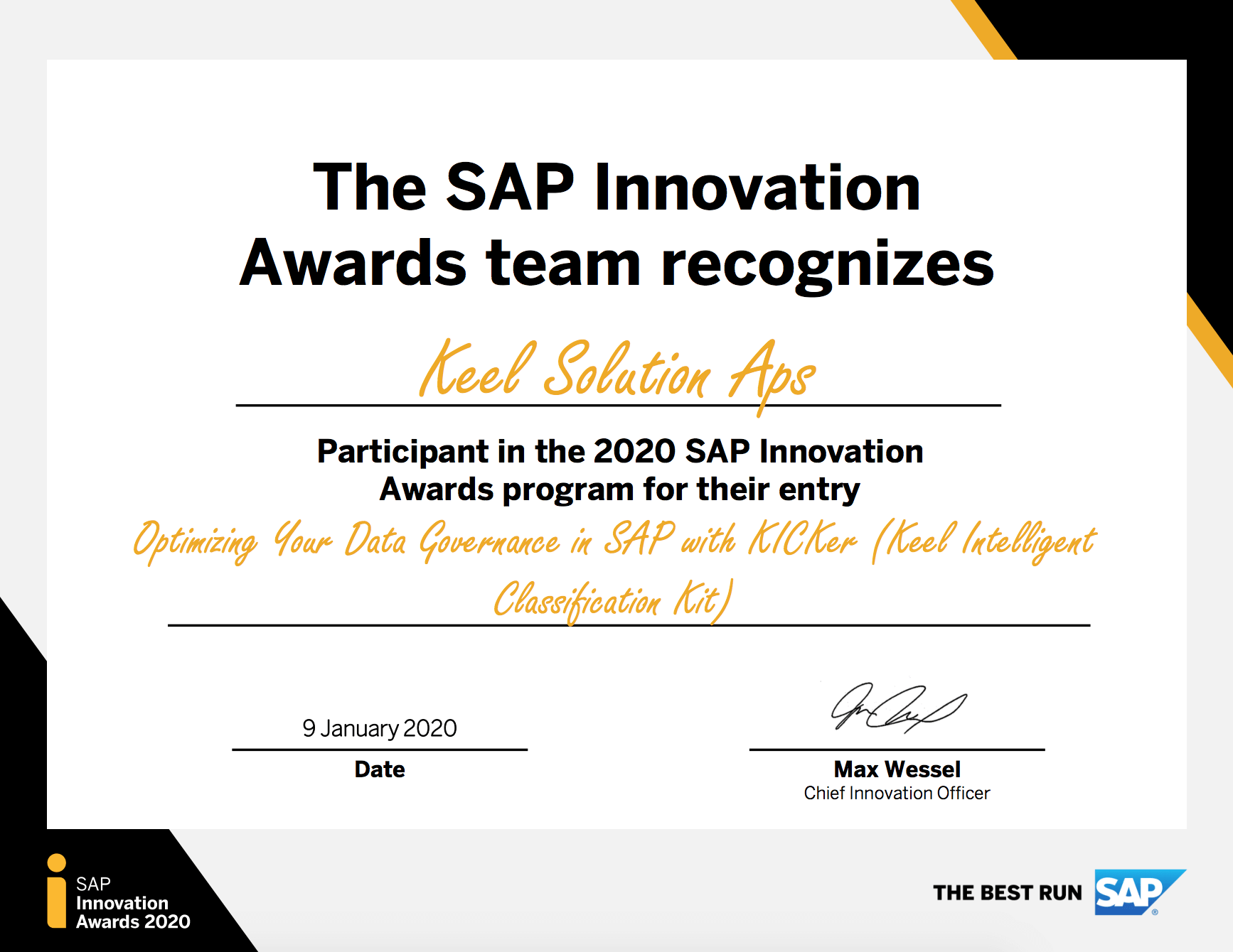 SAP Innovation Awards 2020 Keel